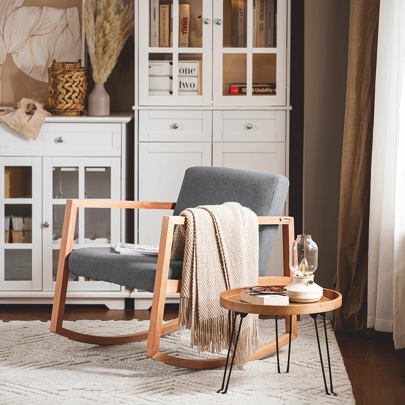 SoBuy FST93-HG Fauteuil à Bascule en Bois de Hêtre, Fauteuil Allaitement, Chaise Berçante avec Accoudoirs, Rocking Chair