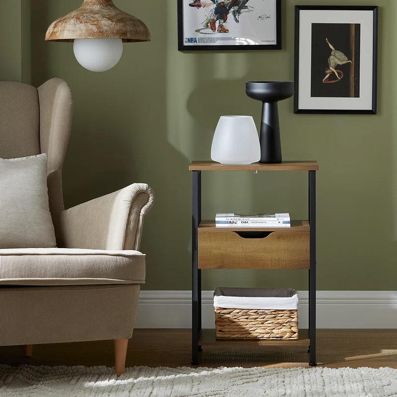 SoBuy FBT116-N Table de Chevet Table d'Appoint Table Téléphone Bout de Canapé Table de Lit pour Salon, Chambre, Bureau, 1 Tiroir