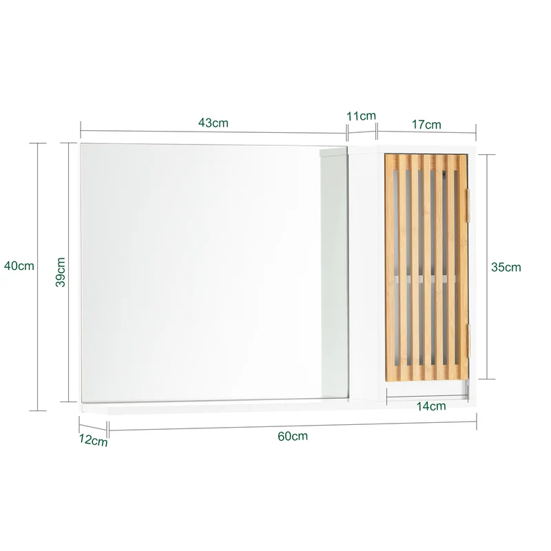 SoBuy BZR128-W Miroir de Salle de Bain avec Étagère Plateau Commode Armoire Murale Miroir Mural Meuble Salle de Bain Suspendue Placard Mural