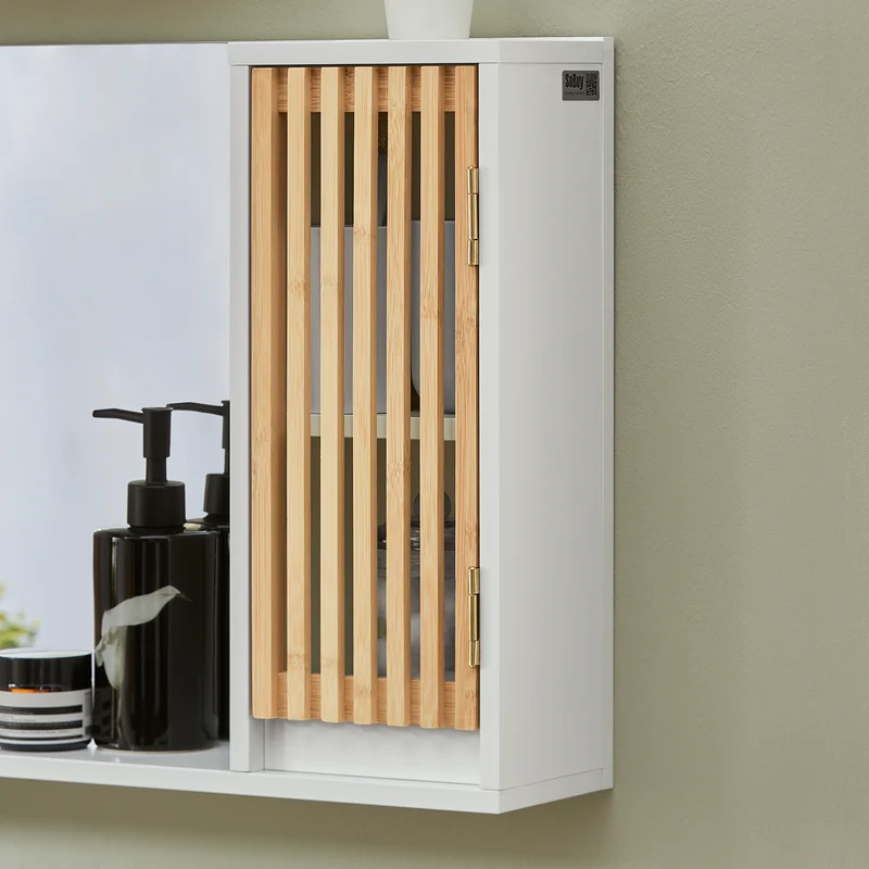 SoBuy BZR128-W Miroir de Salle de Bain avec Étagère Plateau Commode Armoire Murale Miroir Mural Meuble Salle de Bain Suspendue Placard Mural