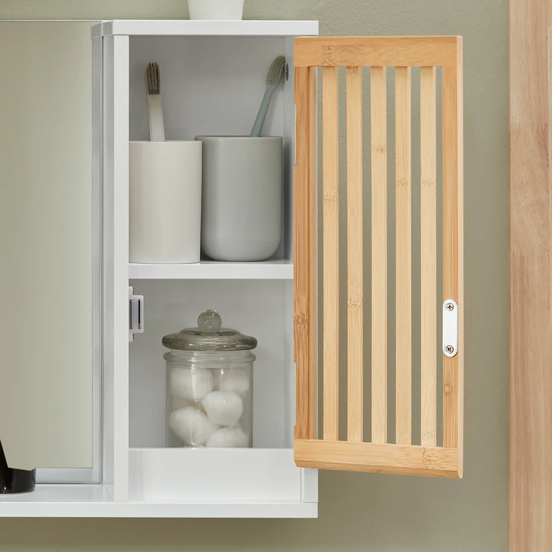 SoBuy BZR128-W Miroir de Salle de Bain avec Étagère Plateau Commode Armoire Murale Miroir Mural Meuble Salle de Bain Suspendue Placard Mural