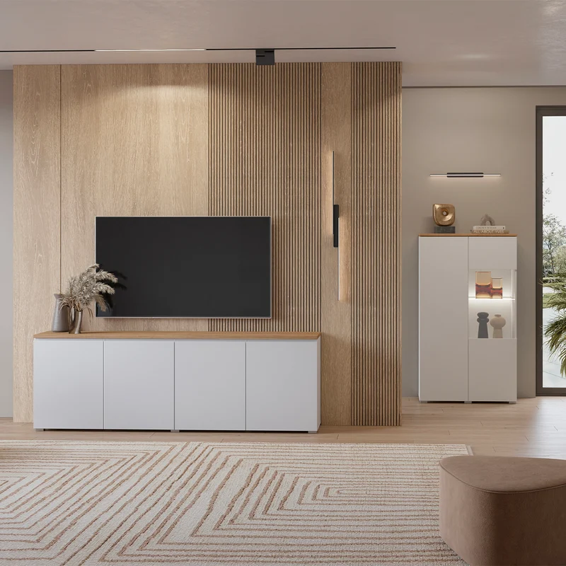 Buffet 4 portes Liko Blanc et Bois