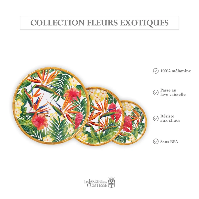 Plat de service rond mélamine fleurs - 35,5 cm