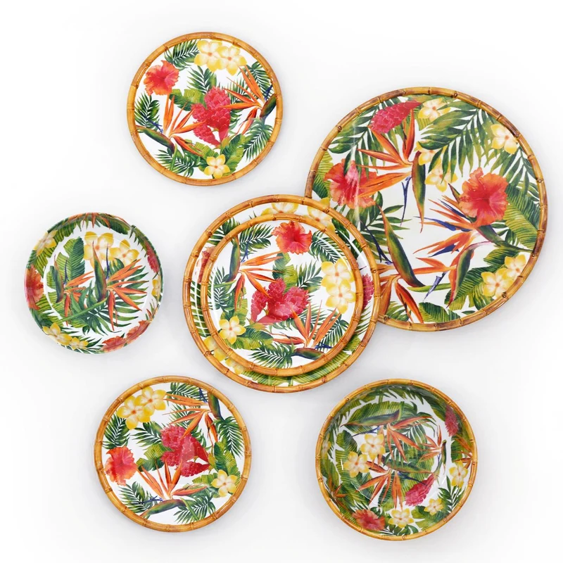 Petite assiette plate à dessert en mélamine fleurs - 23 cm