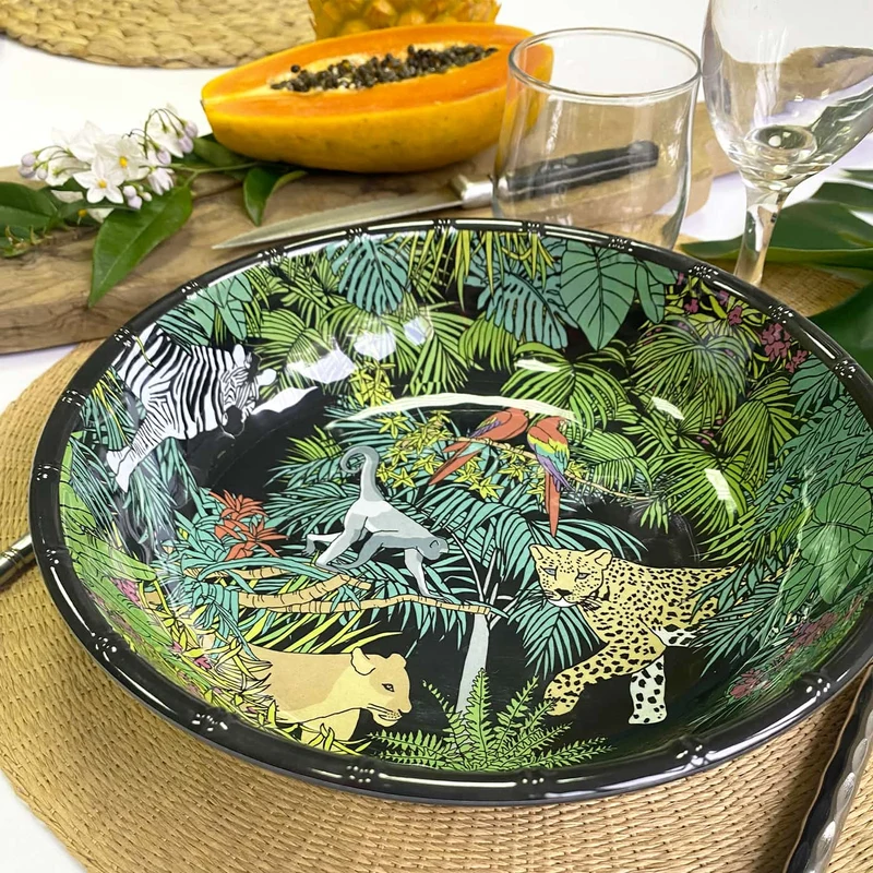 Grande assiette creuse en mélamine noire - 23 cm