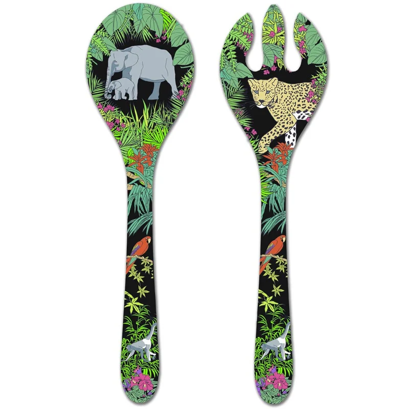 Couverts à salade en mélamine noire - 33 cm