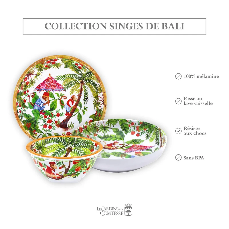 Assiette creuse en mélamine singes - 20 cm