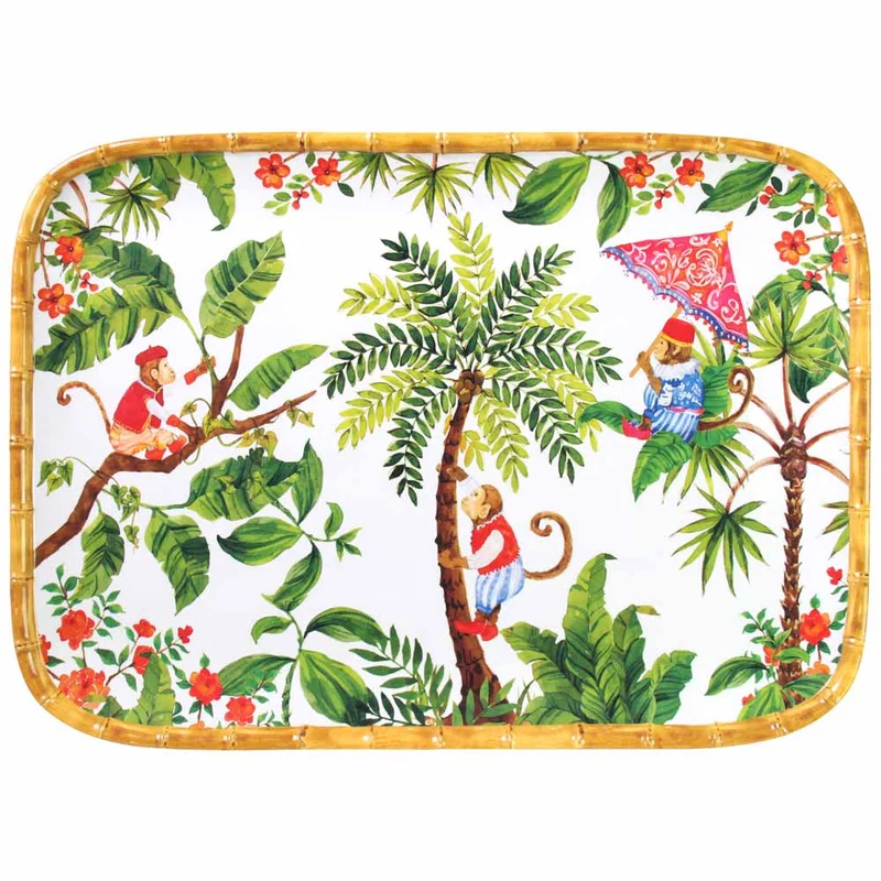 Plateau rectangulaire à coins arrondis en mélamine singes - 45 cm