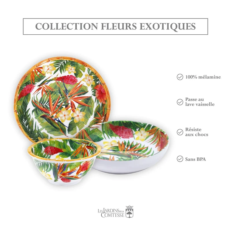 Grande assiette creuse en mélamine fleurs - 23 cm