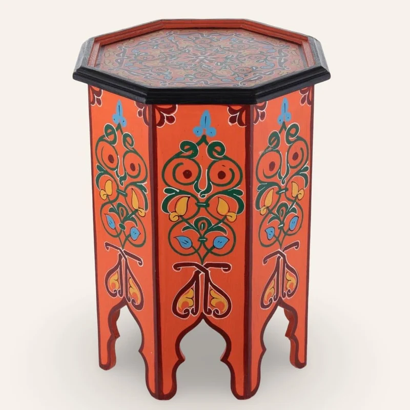 Table marocaine en bois orange peinte à la main