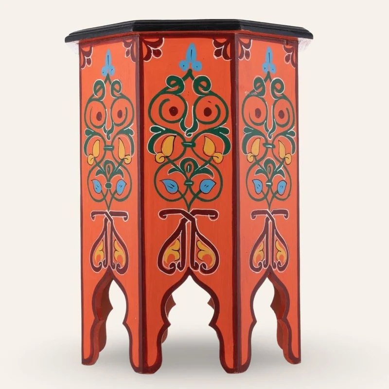 Table marocaine en bois orange peinte à la main