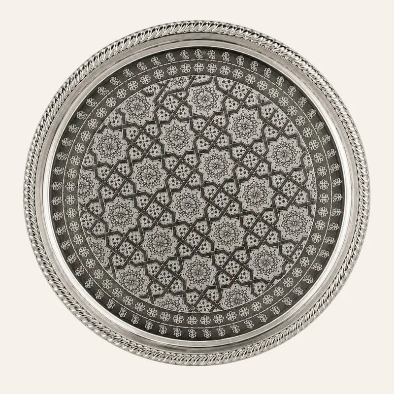 Plateau d'alpaga en argent gravé marocain