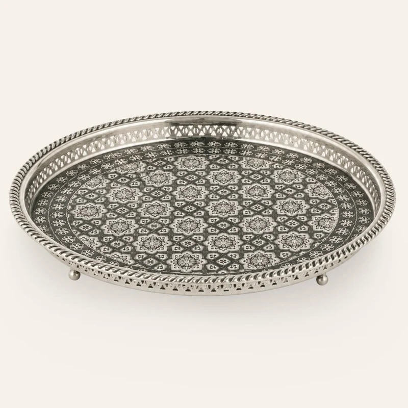 Plateau marocain en maillechort gravé de pieds