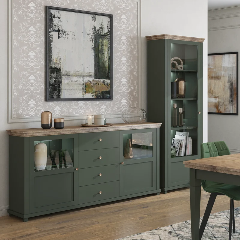 Vitrine 1 porte ouverture droite Martin Vert et Bois