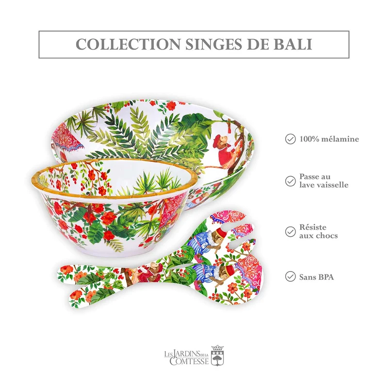 Grand saladier profond en mélamine singes - 25 cm