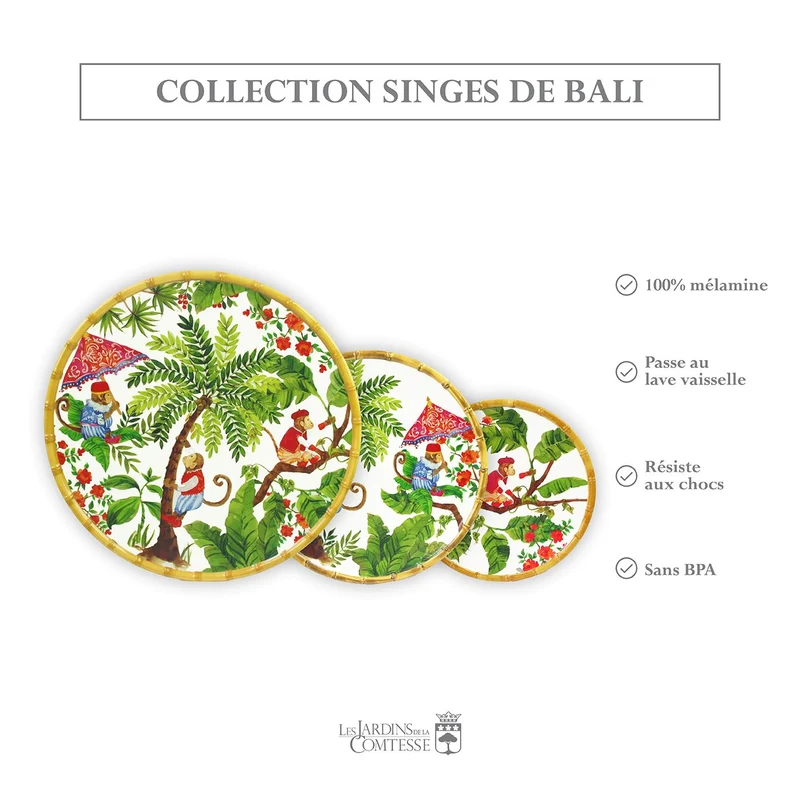 Grande assiette plate en mélamine singes - 28 cm