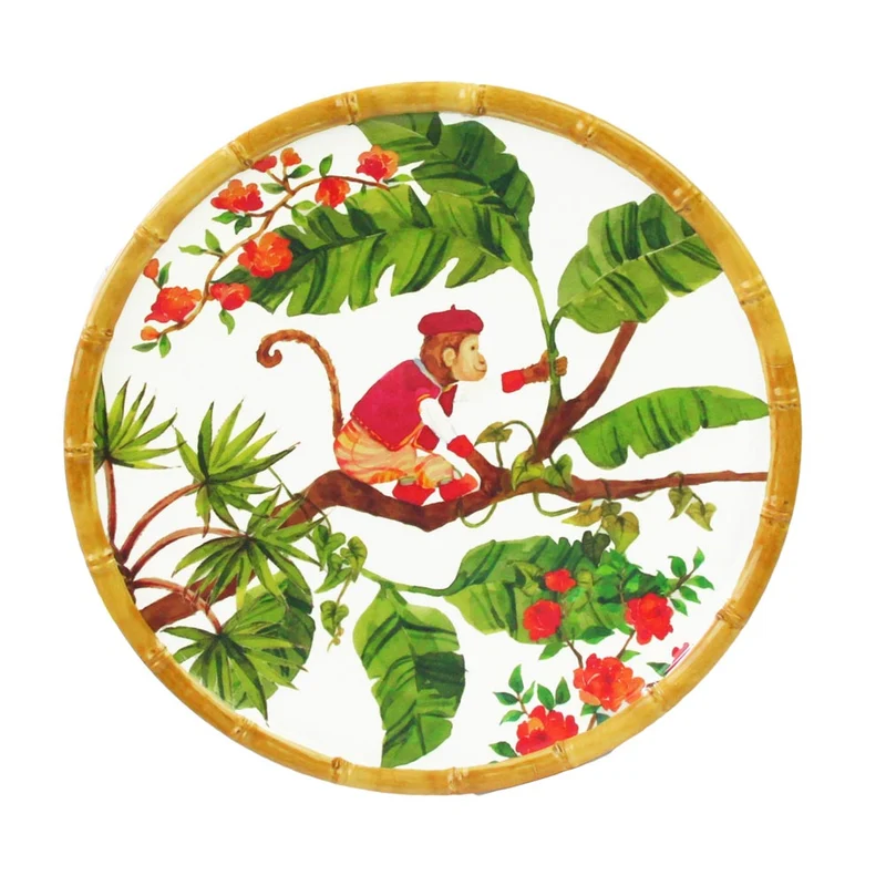 Petite assiette plate à dessert en mélamine singes - 23 cm