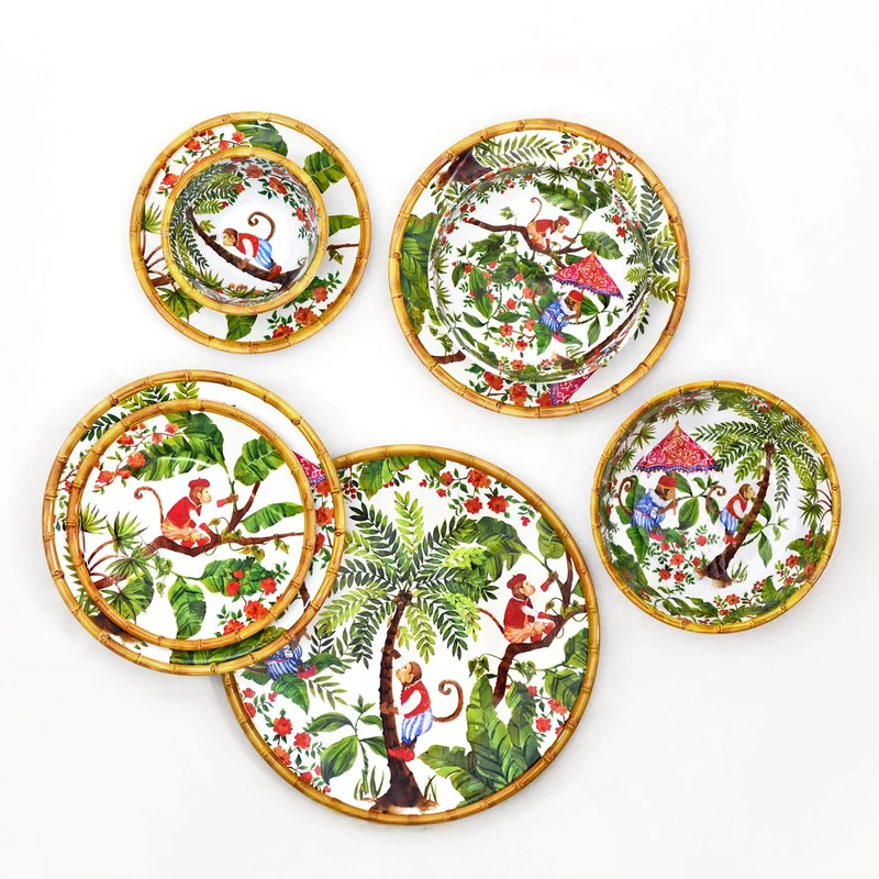 Petite assiette plate à dessert en mélamine singes - 23 cm