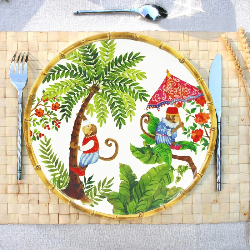 Grande assiette plate en mélamine singes - 28 cm