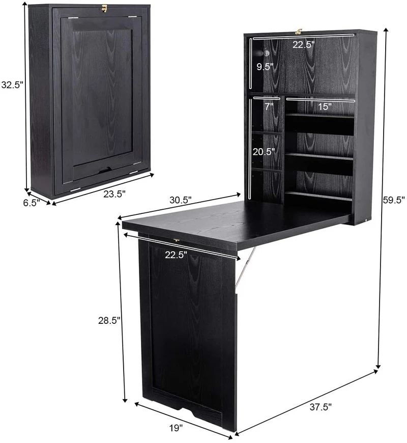 Bureau d'ordinateur multifonction mural pliable