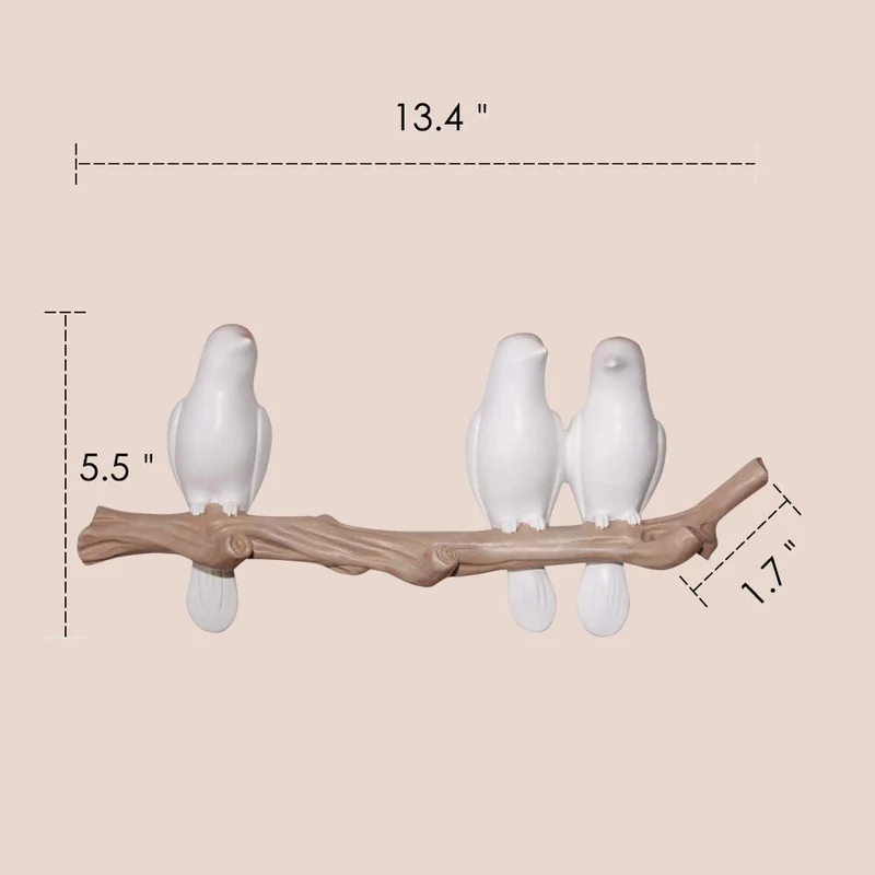Oiseaux sur branche d'arbre décor mural porte-manteau avec crochets