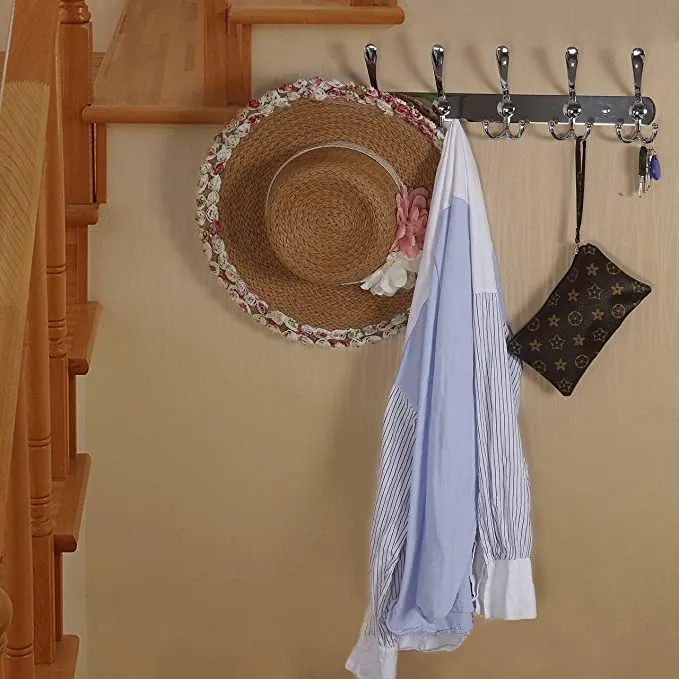 Porte-manteau mural en acier inoxydable 5 crochets