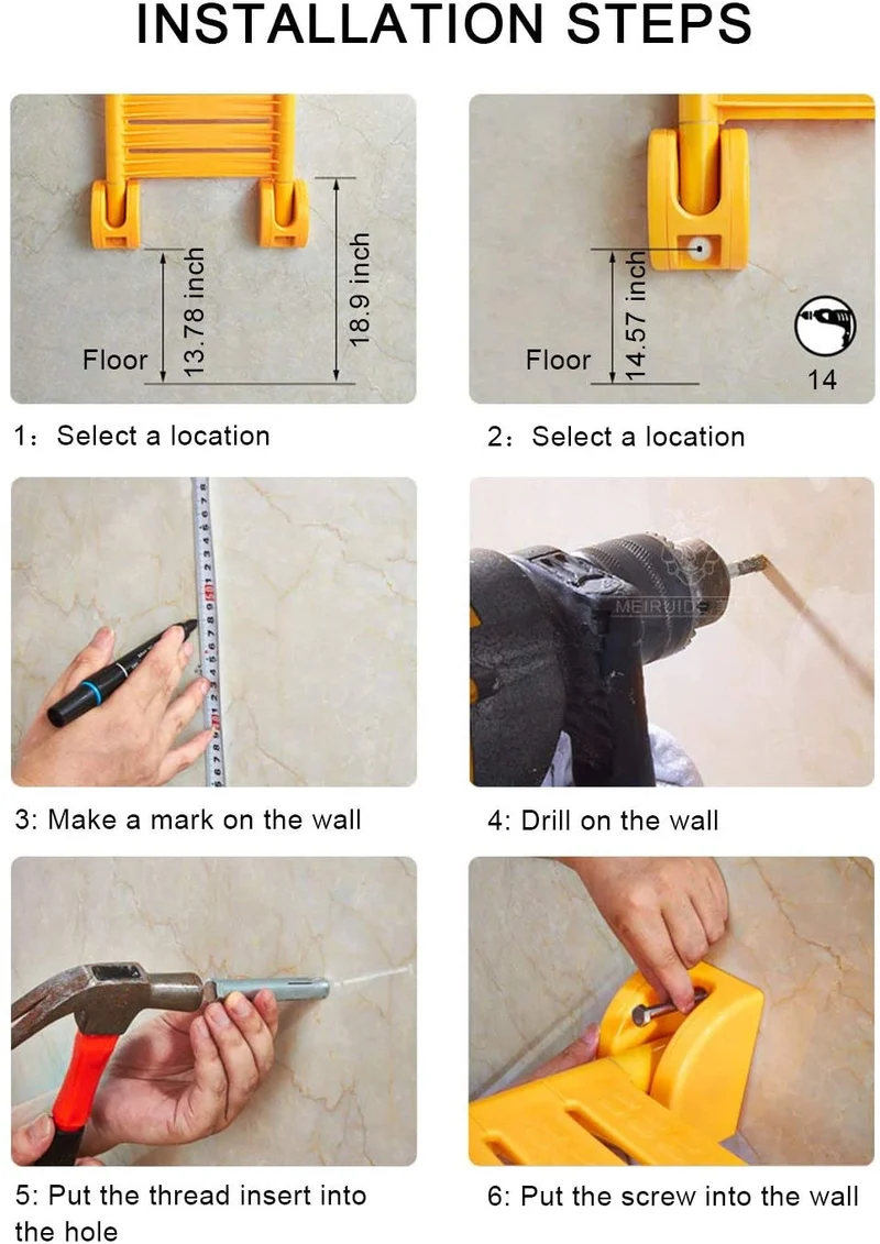 Siège de douche pliant mural en acier inoxydable