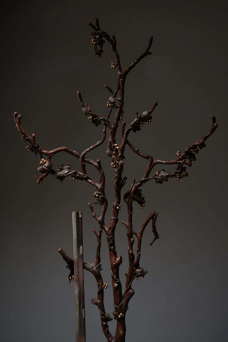 Ornate Iron Hallway Piece with Hunting Theme - Brown and Gold Accents, Cast Iron