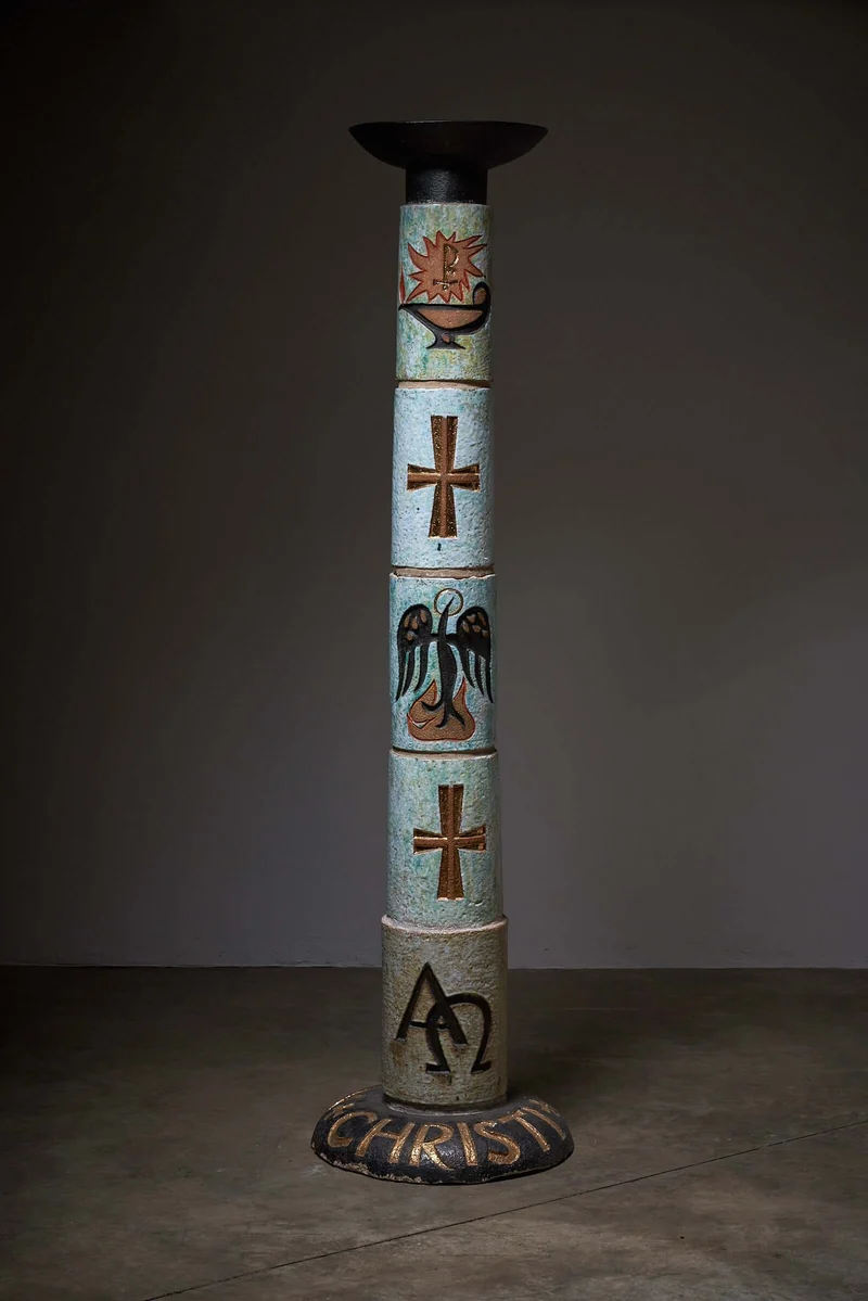 Ceramic Totem with Christian Symbols - Multicolored