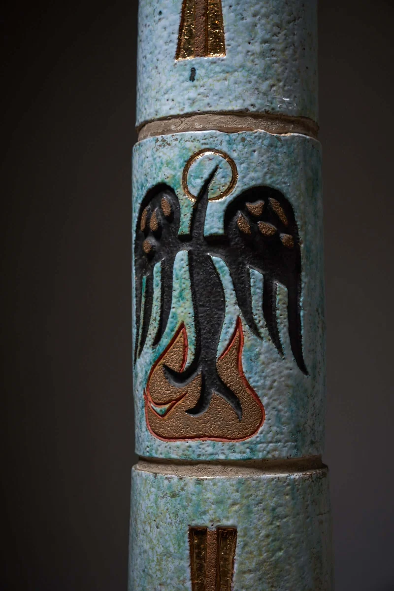 Ceramic Totem with Christian Symbols - Multicolored