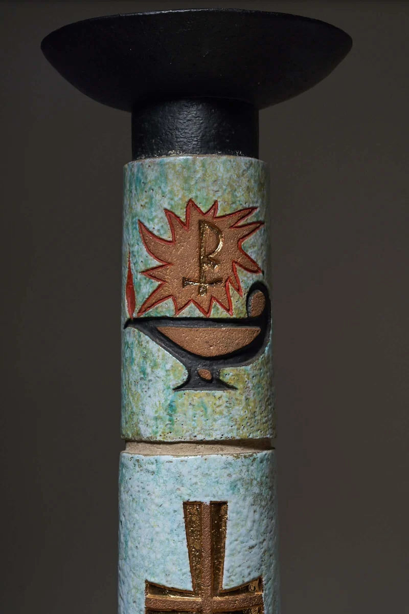 Ceramic Totem with Christian Symbols - Multicolored