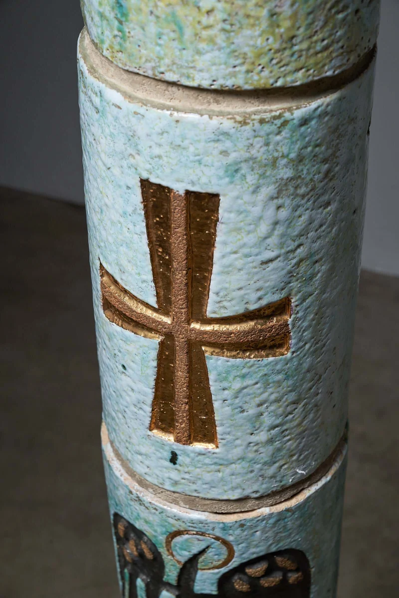 Ceramic Totem with Christian Symbols - Multicolored