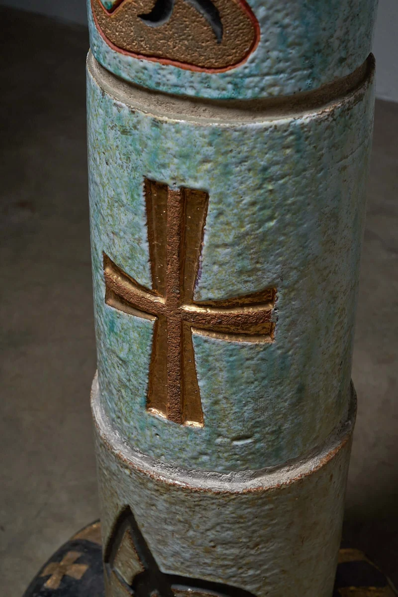 Ceramic Totem with Christian Symbols - Multicolored