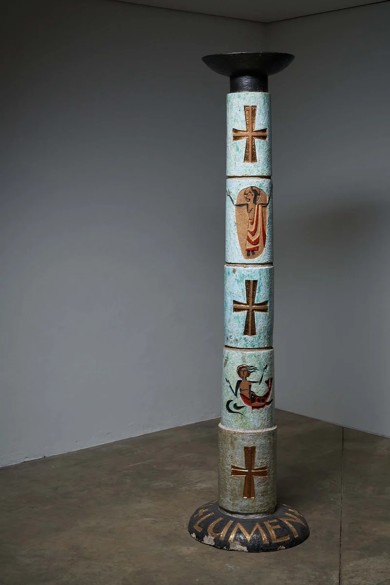 Ceramic Totem with Christian Symbols - Multicolored