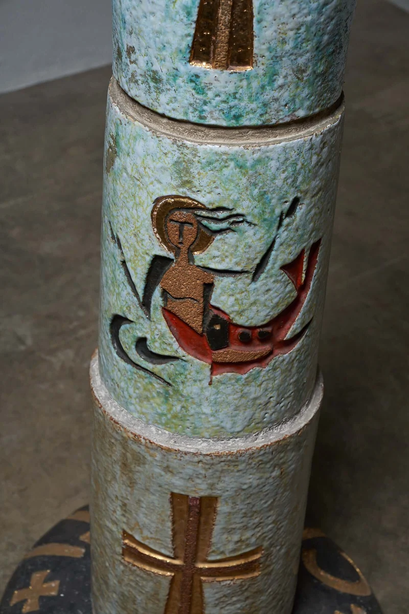 Ceramic Totem with Christian Symbols - Multicolored