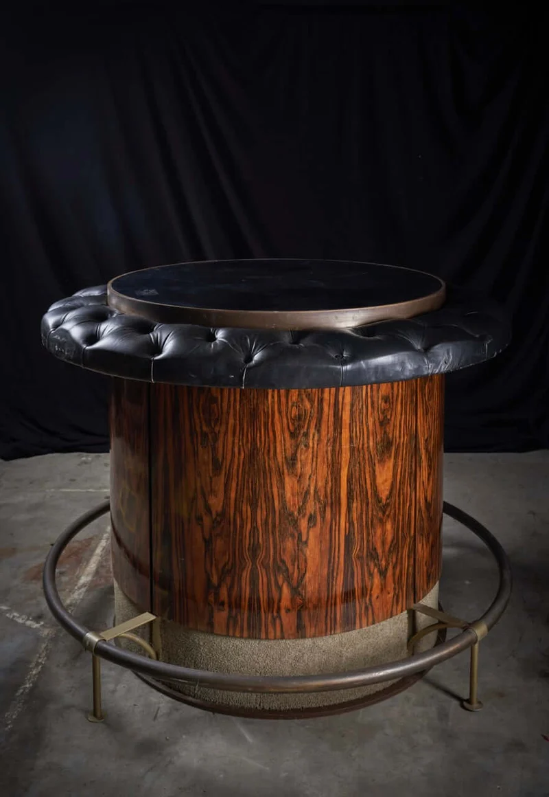 Vintage Rosewood and Black Leather Bar Table