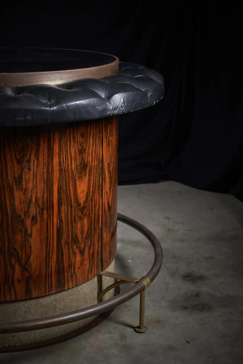 Vintage Rosewood and Black Leather Bar Table