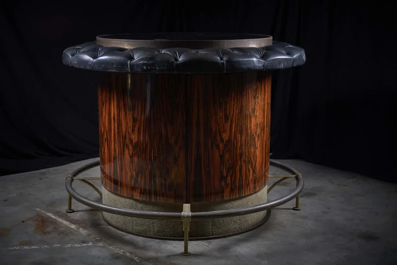 Vintage Rosewood and Black Leather Bar Table