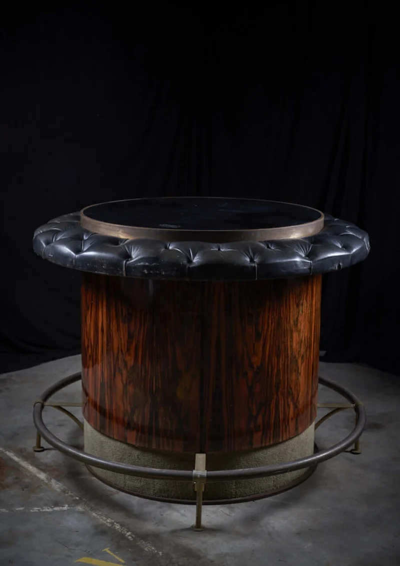 Vintage Rosewood and Black Leather Bar Table