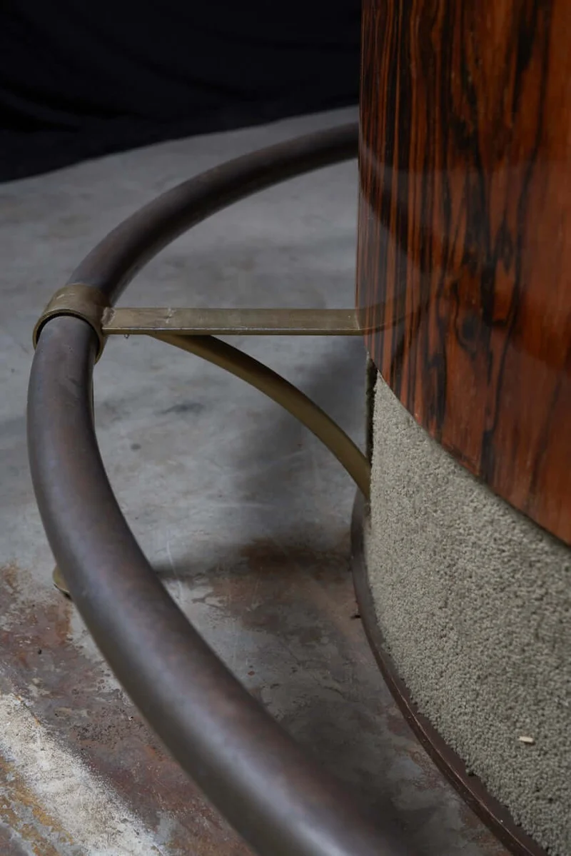 Vintage Rosewood and Black Leather Bar Table