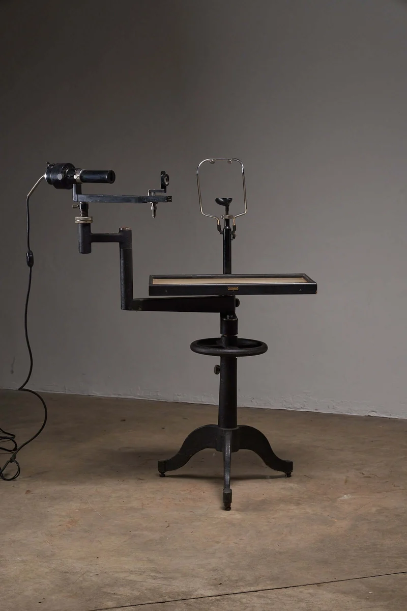 Vintage Black Optometry Examination Table, Early 20th Century Medical Equipment