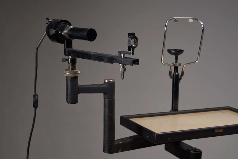 Vintage Black Optometry Examination Table, Early 20th Century Medical Equipment