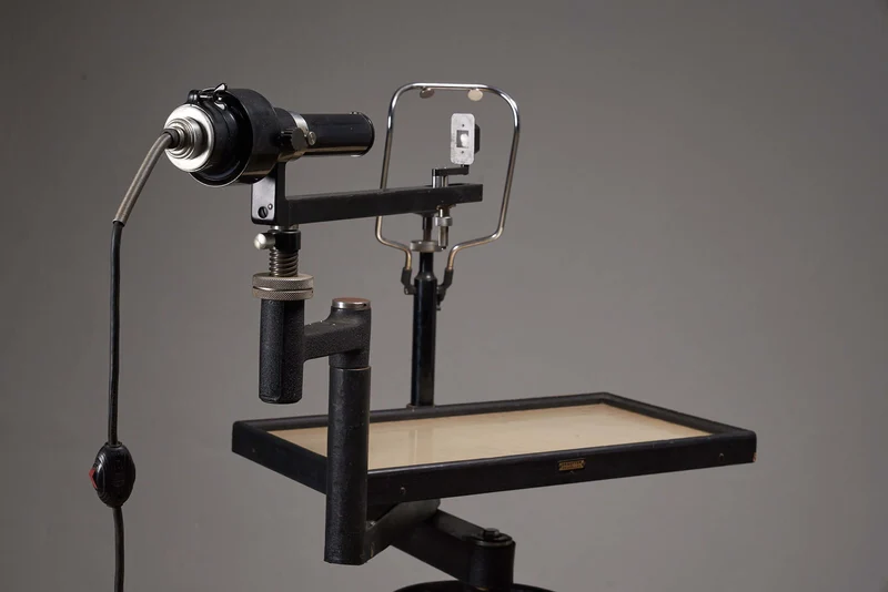 Vintage Black Optometry Examination Table, Early 20th Century Medical Equipment