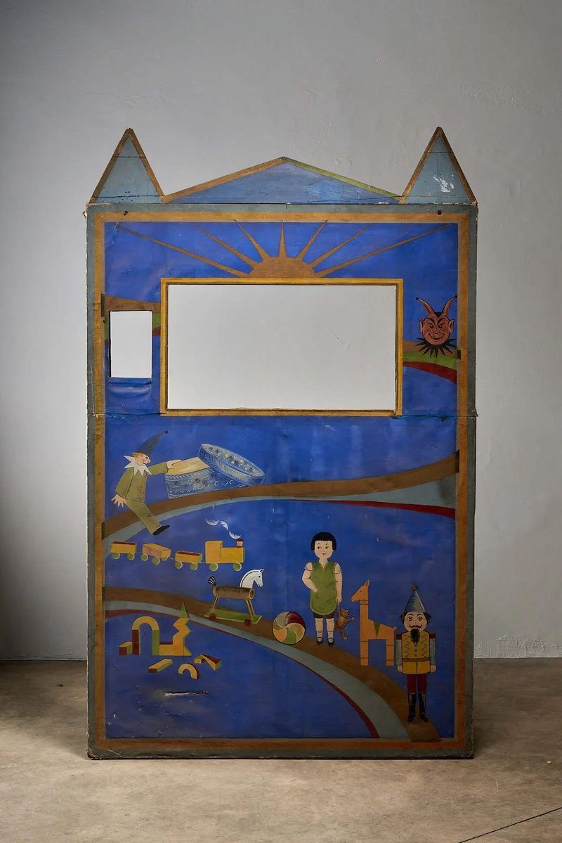 Antique Hand-Painted Puppet Theater Backdrop, Early 20th Century