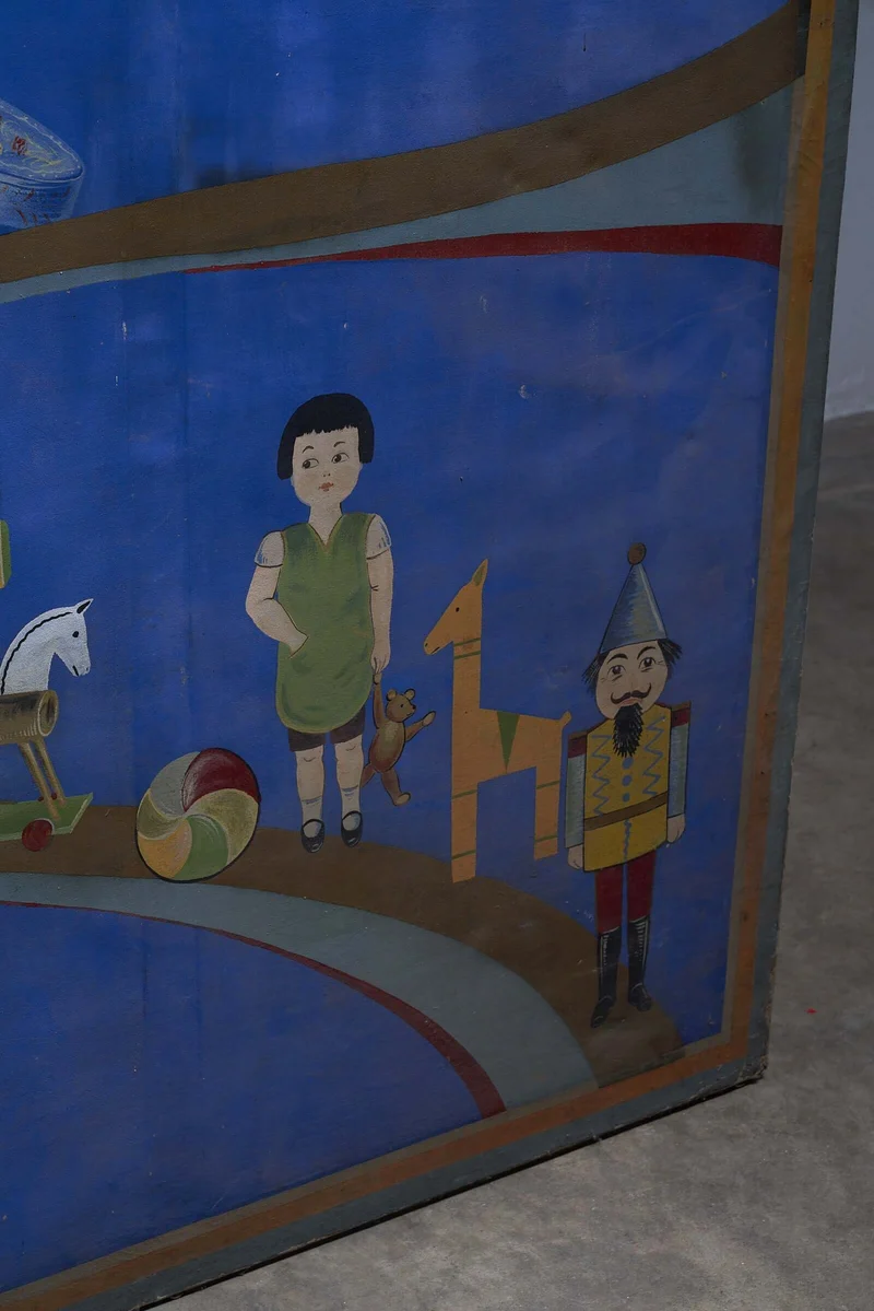 Antique Hand-Painted Puppet Theater Backdrop, Early 20th Century