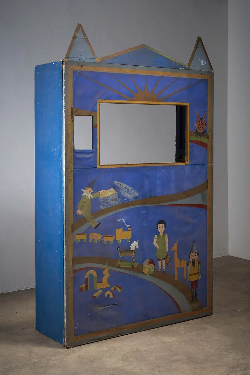 Antique Hand-Painted Puppet Theater Backdrop, Early 20th Century