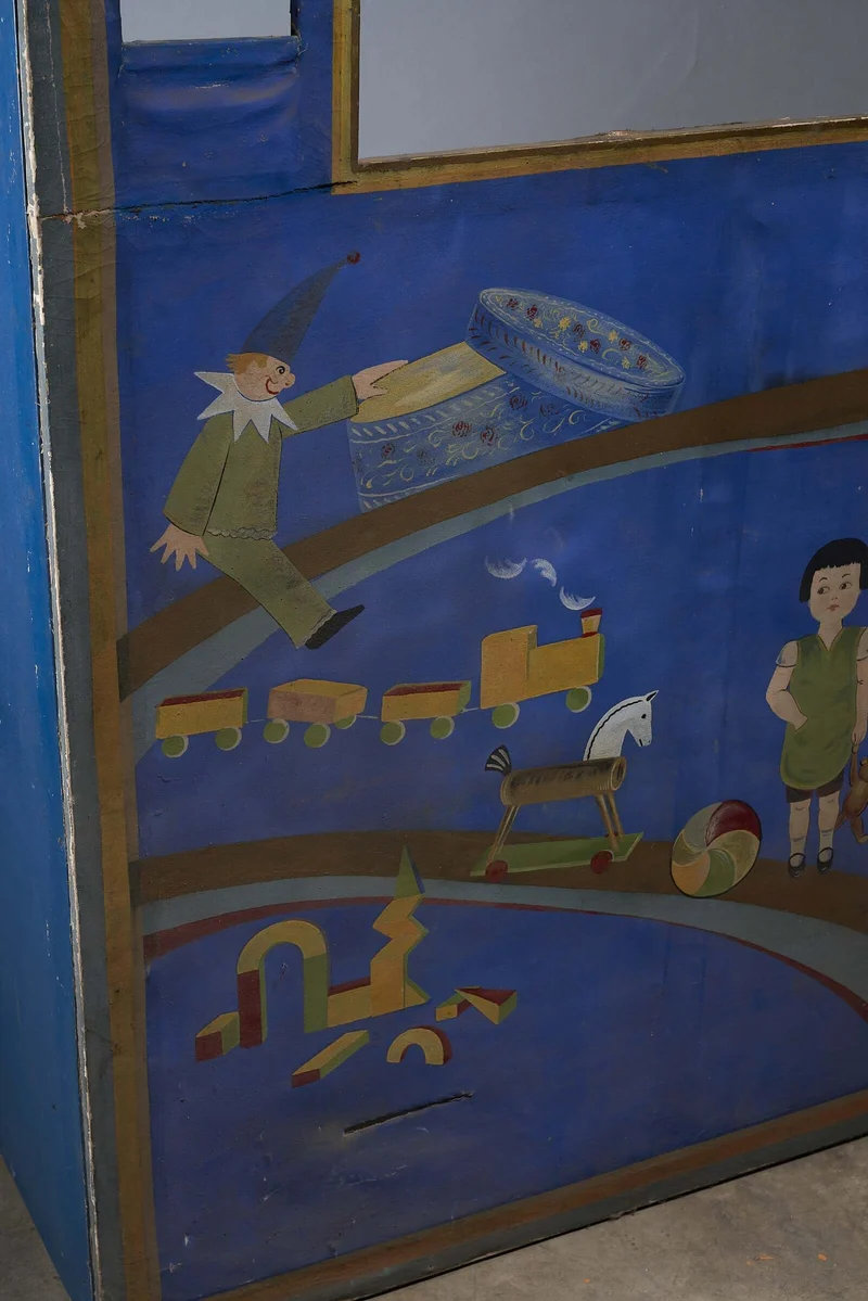 Antique Hand-Painted Puppet Theater Backdrop, Early 20th Century
