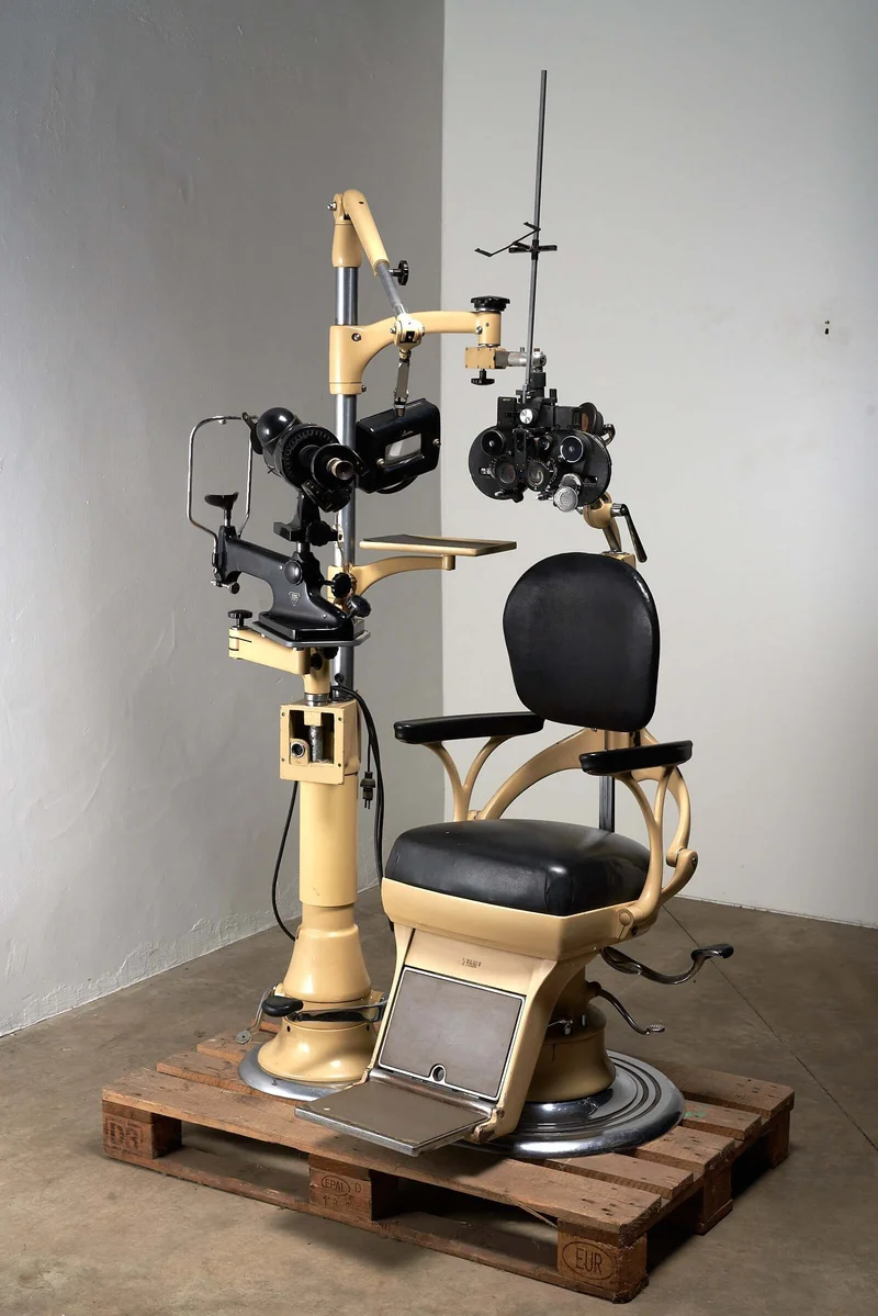 Vintage Optometry Examination Chair and Equipment, 1900s Medical Apparatus