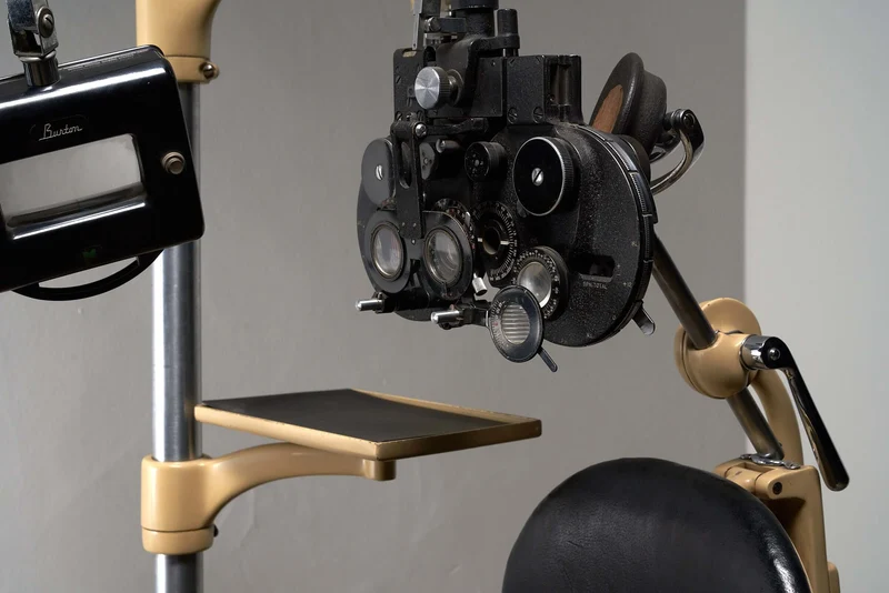 Vintage Optometry Examination Chair and Equipment, 1900s Medical Apparatus