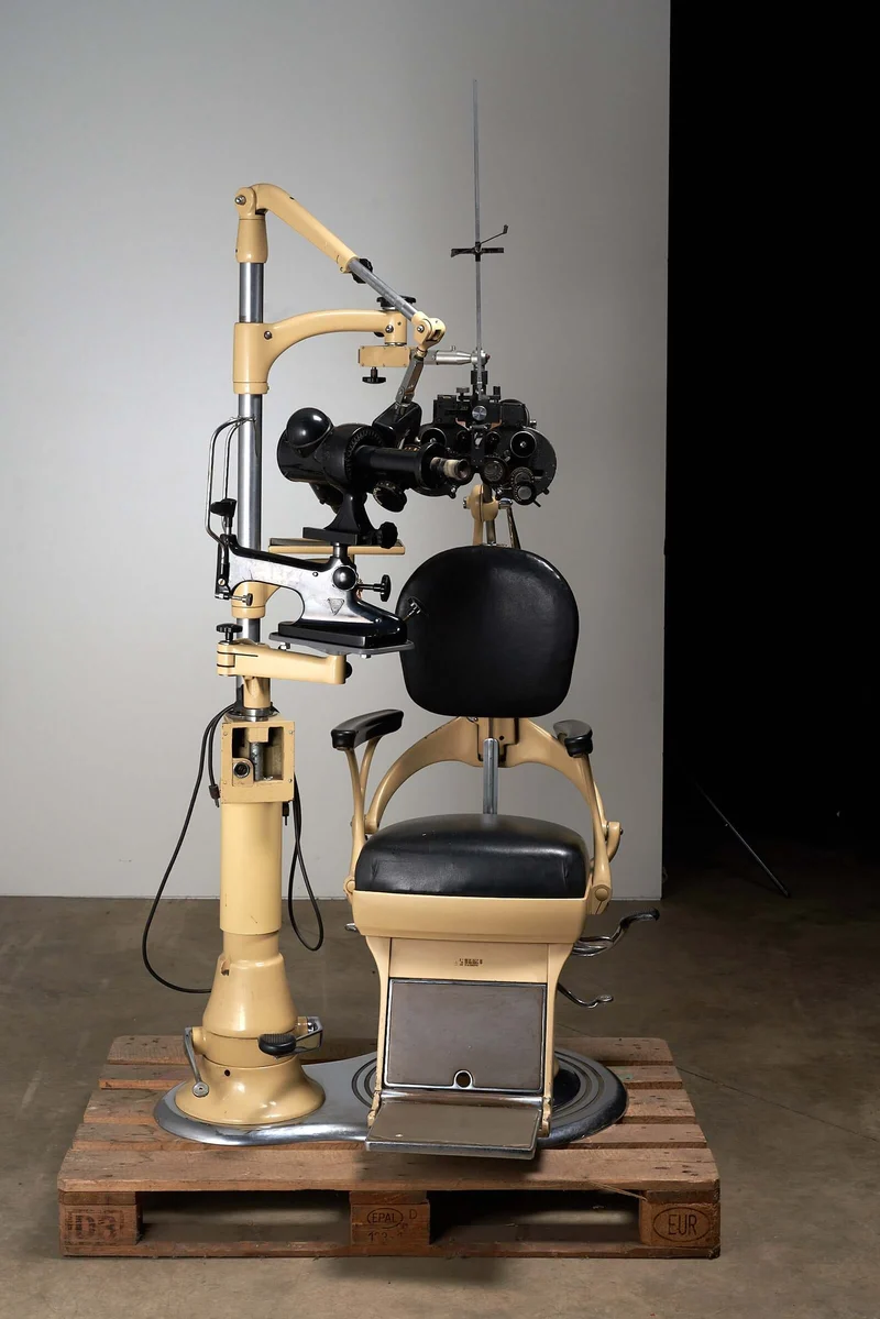 Vintage Optometry Examination Chair and Equipment, 1900s Medical Apparatus